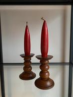 Vintage houten kandelaars met houten kaarsen, Antiek en Kunst, Ophalen, Overige materialen