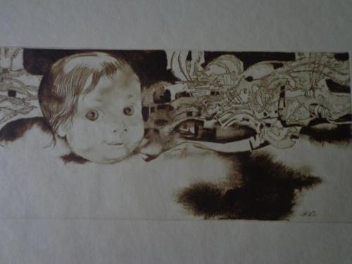 vreemde ets in bister Endre Szasz Verwonderd meisje, Antiek en Kunst, Kunst | Etsen en Gravures, Ophalen of Verzenden