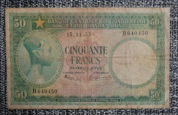 Billet 50 Francs Congo Belge 15.11.53, Enlèvement ou Envoi, Billets de banque