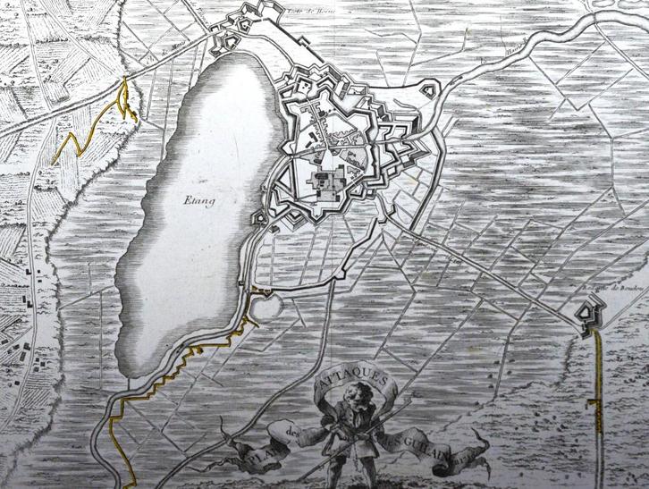 Kaart van St Guilain uit 1746 (originele gravure), Antiek en Kunst, Kunst | Etsen en Gravures, Ophalen of Verzenden