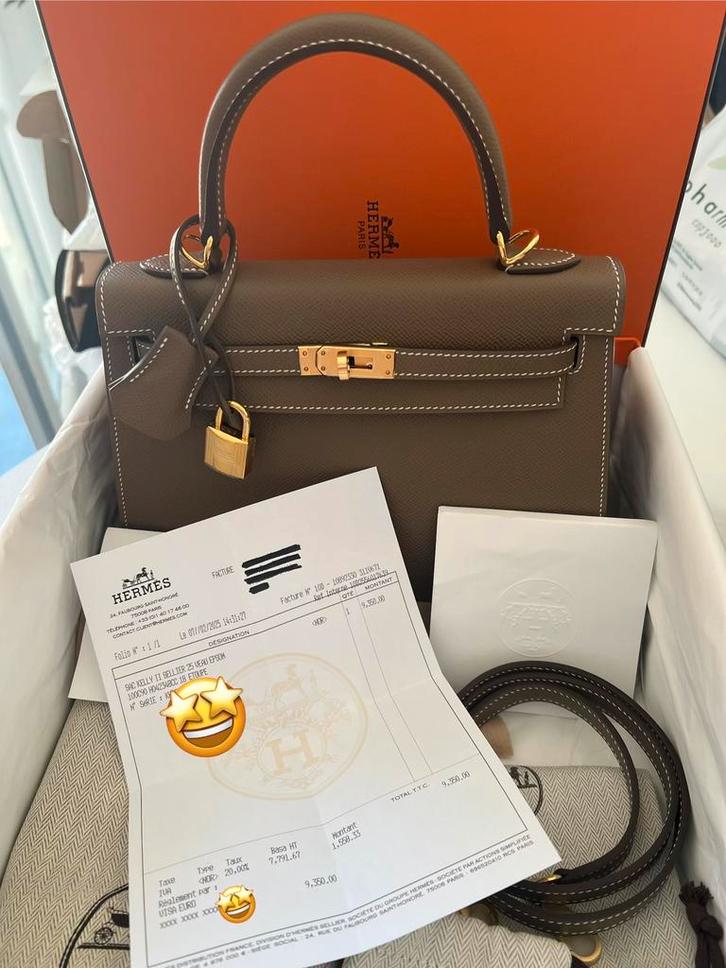 Hermes Kelly 25 verkochte Epsom Eppo GHW, Handtassen en Accessoires, Tassen | Damestassen, Zo goed als nieuw, Verzenden