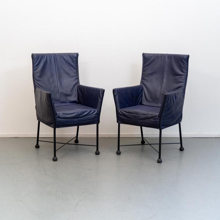 6 Montis Chaplin stoelen - paars/blauw leder, Huis en Inrichting, Zetels | Voetbanken en poefs