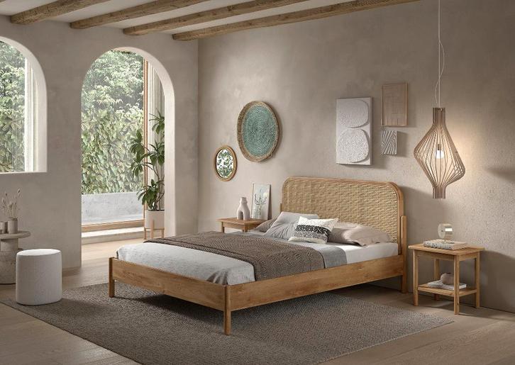 OLIVE BED 140X200CM. EIK EN ROTAN!, Maison & Meubles, Chambre à coucher | Lits, Neuf, Deux personnes, 140 cm, 200 cm, Bois, Brun