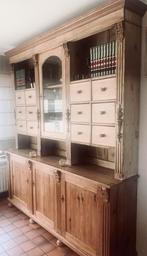 Landelijke oud grenen vitrine-buffetkast, Huis en Inrichting, Ophalen, 200 cm of meer, 200 cm of meer, Grenenhout