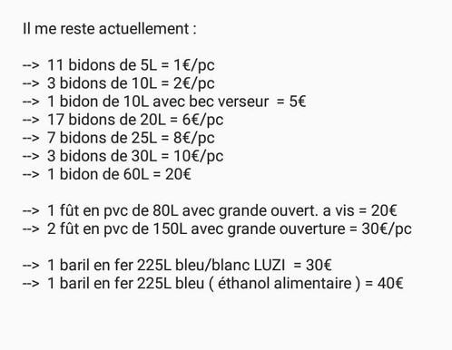 Barils fer 225L x 4 =30€/pc + Bidon 5L-10L avec bec verseur, Jardin & Terrasse, Barils de pluie, Comme neuf, Métal, Enlèvement ou Envoi