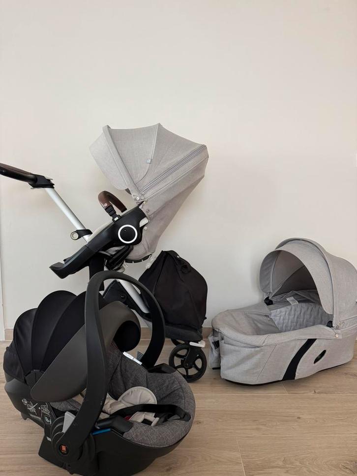 Stokke Xplory V6 Grey Melange 3-in-1 met autostoel, Kinderen en Baby's, Kinderwagens en Combinaties, Zo goed als nieuw, Kinderwagen