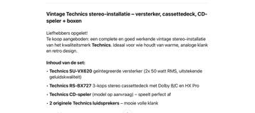 Vintage technics stereo installatie, Enlèvement, Deck cassettes ou Lecteur-enregistreur de cassettes