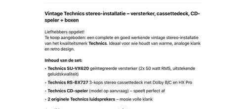 Vintage technics stereo installatie, Audio, Tv en Foto, Stereoketens, Cassettedeck, Ophalen