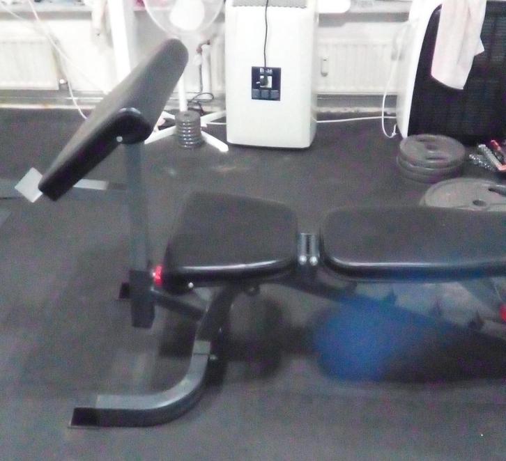 HALTERBANK MET BICEPS- EN BEENCURL, Sport en Fitness, Fitnessmaterialen, Zo goed als nieuw, Armen, Benen, Borst, Buik, Rug, Ophalen