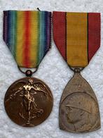 Medailles, LOT 1914-18, Victory en Herinneringsmedaille WOI, Armée de terre, Enlèvement ou Envoi, Ruban, Médaille ou Ailes