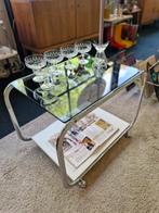 Vintage space age trolley bijzettafel rookglas / wit 70s, Ophalen, Gebruikt