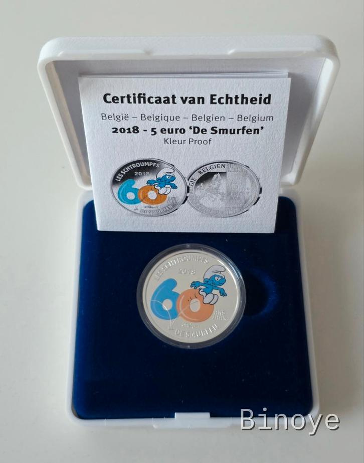 Belgique 5€ 2018 Schtroumpfs – Argent 925 – Proof – Box, Timbres & Monnaies, Monnaies | Europe | Monnaies euro, 5 euros, Belgique