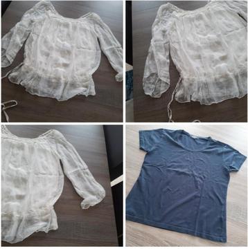 Maat Large: Witte blouse en donkerblauw t-shirt beschikbaar voor biedingen