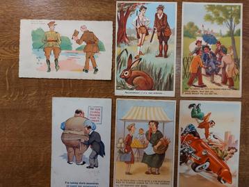 6 oude grappige postkaarten beschikbaar voor biedingen