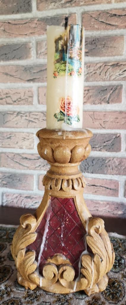 Houten kandelaar (met kaars), Antiek en Kunst, Curiosa en Brocante, Ophalen of Verzenden