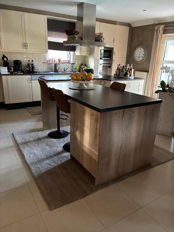 Keuken, eettoog + krukken, Huis en Inrichting, Keuken | Complete keukens, Gebruikt, Enkelwandige keuken, Crème, Kunststof, Met kookeiland