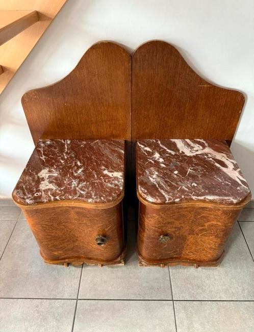 Set vintage nachtkastjes met marmeren blad, Huis en Inrichting, Slaapkamer | Nachtkastjes, Zo goed als nieuw, Ophalen