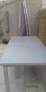 Tuintafel met glazen blad + 4 stoelen met kussens., Tuin en Terras, Tuintafels, Ophalen, Gebruikt, Rechthoekig, Kunststof