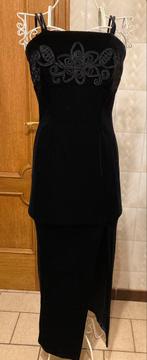 Robe de soirée noire en velours stretch 38, Robe de cocktail, Comme neuf, Noir, Taille 38/40 (M)