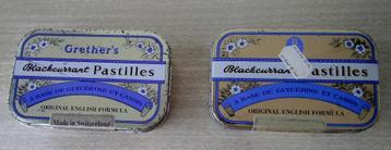 2 Anciennes boîtes " Blackcurrant Pastilles Grethers, Enlèvement ou Envoi, Utilisé, Autre, Autres marques