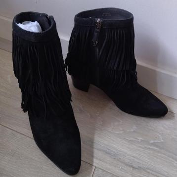 Enkellaarsjes met franjes, 100% leder, m 37, zwart beschikbaar voor biedingen