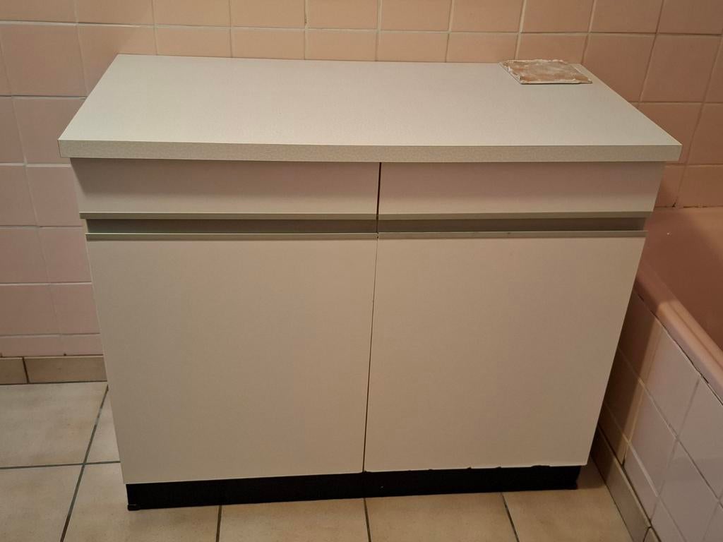 Functioneel Wit badkamerkastje, 2 lades, 2 deuren, Antiek en Kunst, Antiek | Meubels | Kasten, Ophalen