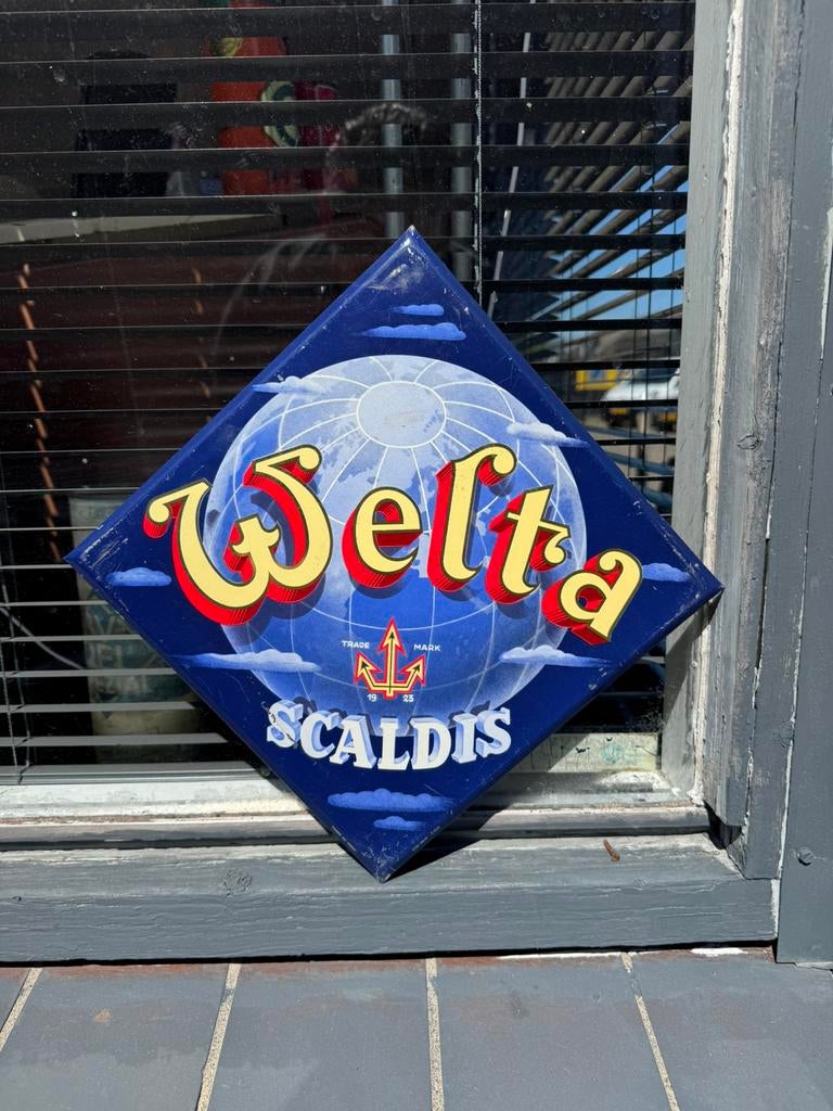 Welta Scaldis reclamebord, Ophalen of Verzenden, Gebruikt, Reclamebord