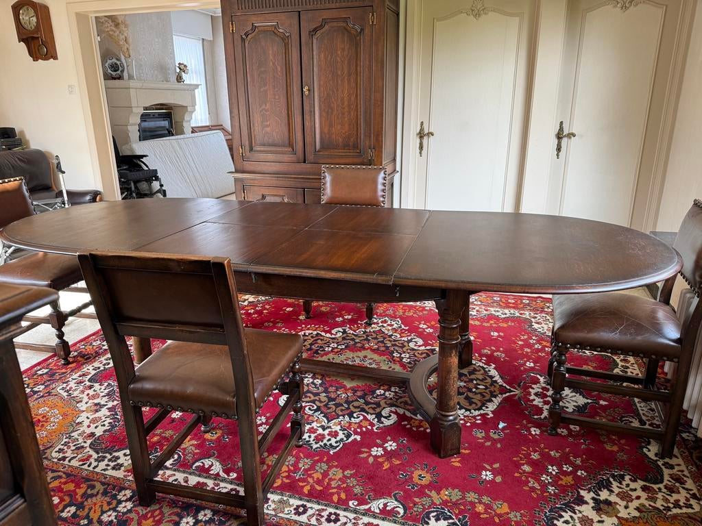 Volledig eiken eettafel en 6 stoelen, Huis en Inrichting, Tafels | Eettafels, Ophalen, Eikenhout, 150 tot 200 cm, 100 tot 150 cm