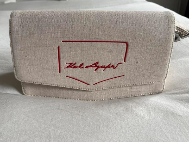 Handtas Karl Lagerfeld K/Sketch beige/rood linnen, Handtassen en Accessoires, Tassen | Schoudertassen, Nieuw, Beige, Ophalen of Verzenden