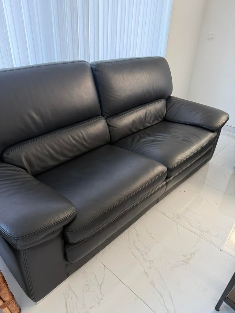 Fauteuil 3 places veritable cuire noir x2, Maison & Meubles, Canapés | Salons, Enlèvement ou Envoi, Comme neuf