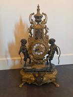 Antieke Franse schouwklok (19e) brons/marmer + 2 kandelaars, Antiek en Kunst, Antiek | Klokken, Ophalen