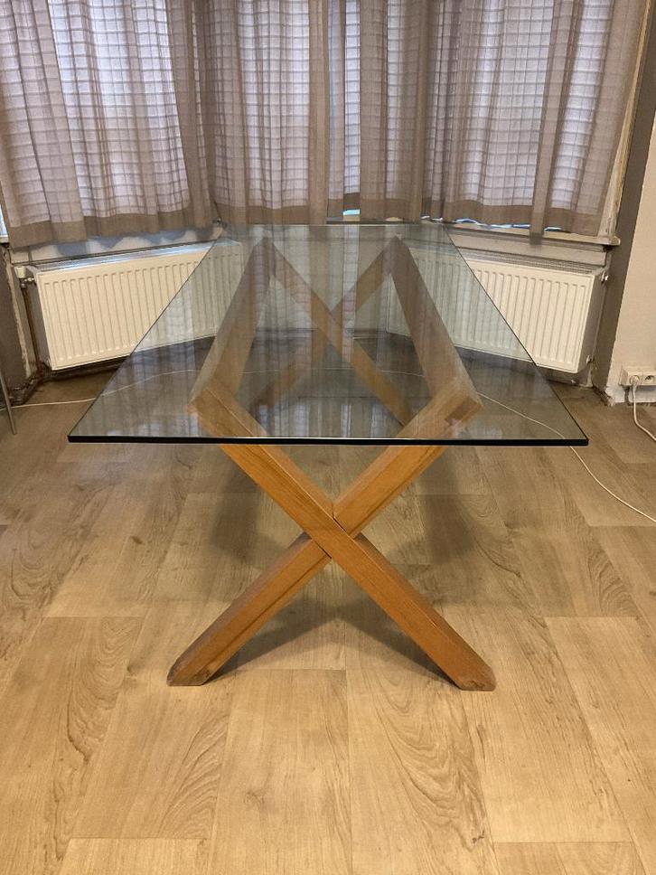 Glazen tafel, Huis en Inrichting, Tafels | Eettafels, Gebruikt, 50 tot 100 cm, 150 tot 200 cm, Vier personen, Rechthoekig, Glas