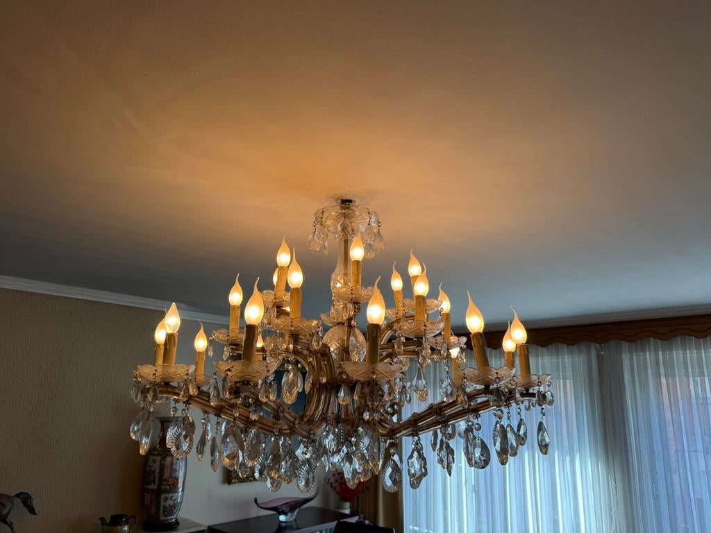 Lustre en verre taillé des années 1960., Maison & Meubles, Lampes | Lustres, Enlèvement ou Envoi, Comme neuf, Verre