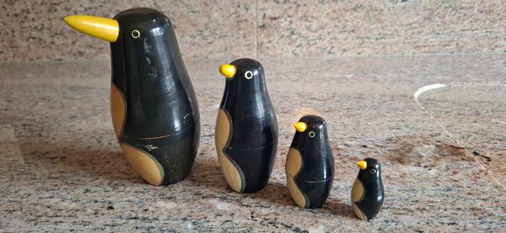 Handgeschilderde pinguïn matroesjka's - nestpop, Antiek en Kunst, Curiosa en Brocante, Ophalen of Verzenden