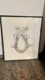 Ingelijste tekening paardenhaam  harnas – gesigneerd, 75 cm ou plus, Comme neuf, Enlèvement, 50 à 75 cm