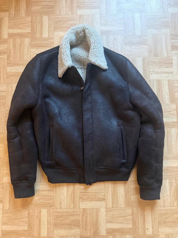 Lederen jas/mouton, Kleding | Heren, Jassen | Winter, Zo goed als nieuw, Maat 52/54 (L), Bruin, Ophalen