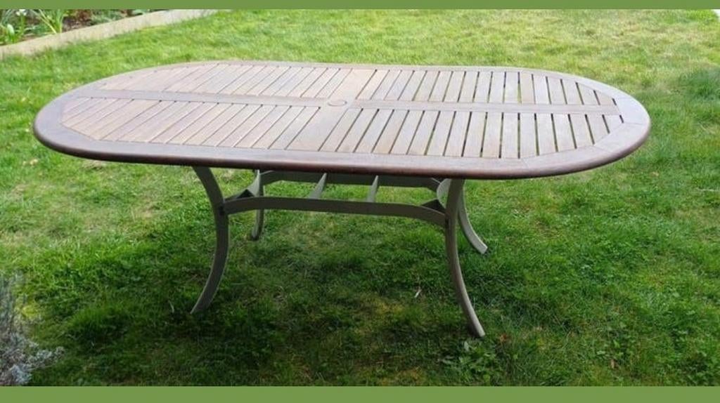 Tuintafel in hout met metalen frame met 6 stoelen, Enlèvement, Bois