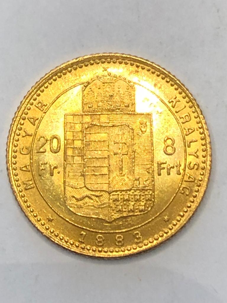 Munt goud Austria-Hungary 8 forint Franz-Joseph 1883 UNC !!!, Ophalen of Verzenden, Overige landen, Losse munt, Goud