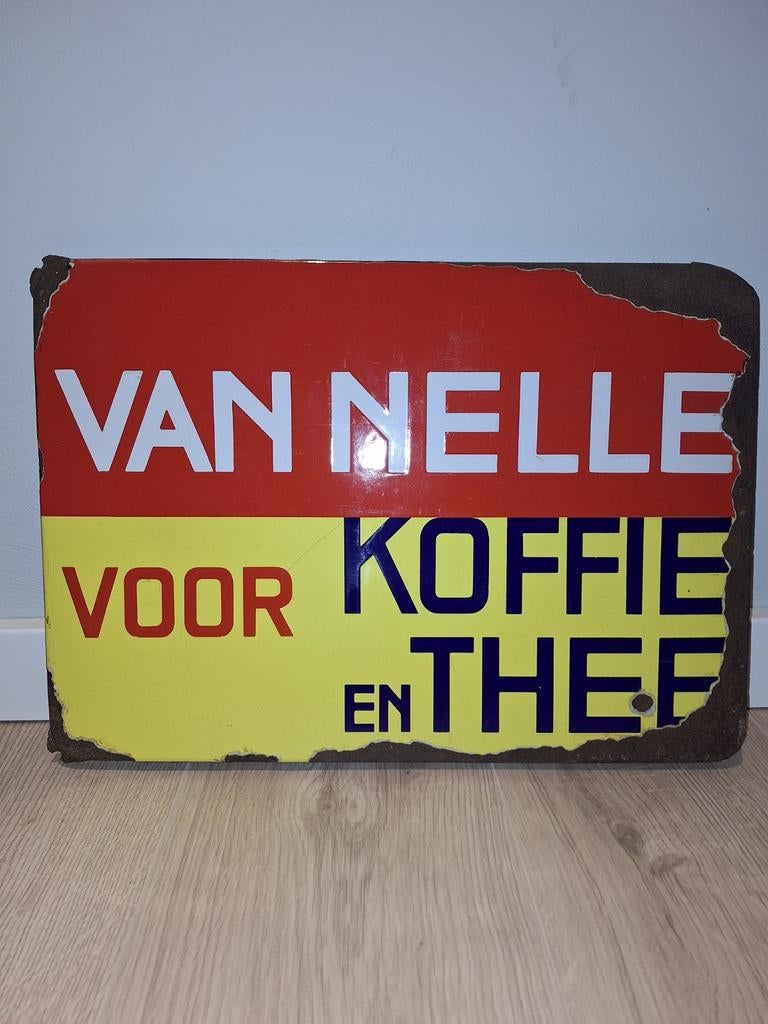 Emaille reclamebord Van Nelle koffie en Thee, Ophalen, Reclamebord