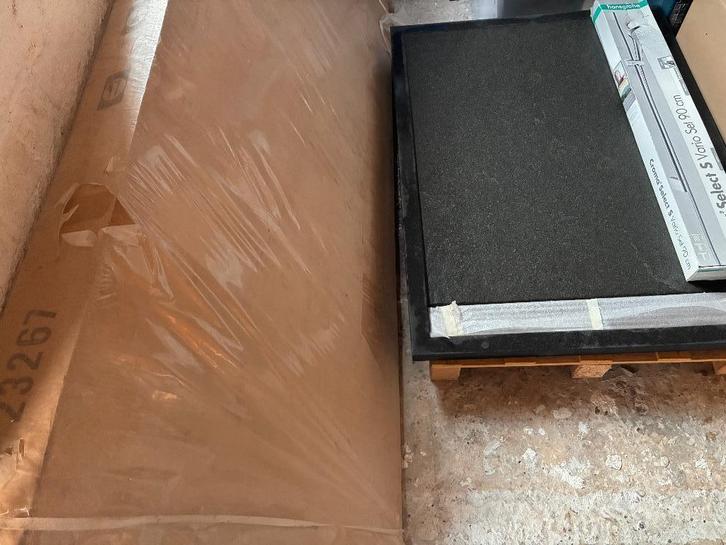 Douche natuursteen zwart granieten bak 120 x 90 cm, Huis en Inrichting, Badkamer | Complete badkamers, Zo goed als nieuw, Met douche