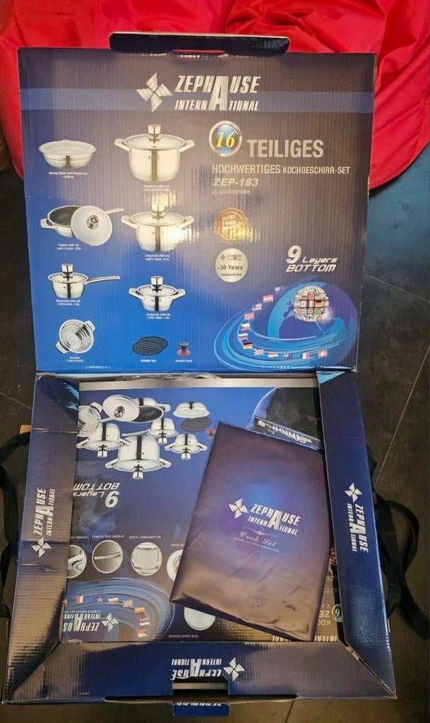 Roestvrijstalen keukenset - 16 stuks, merk Zepha, Ophalen, Glas, Inductieplaat