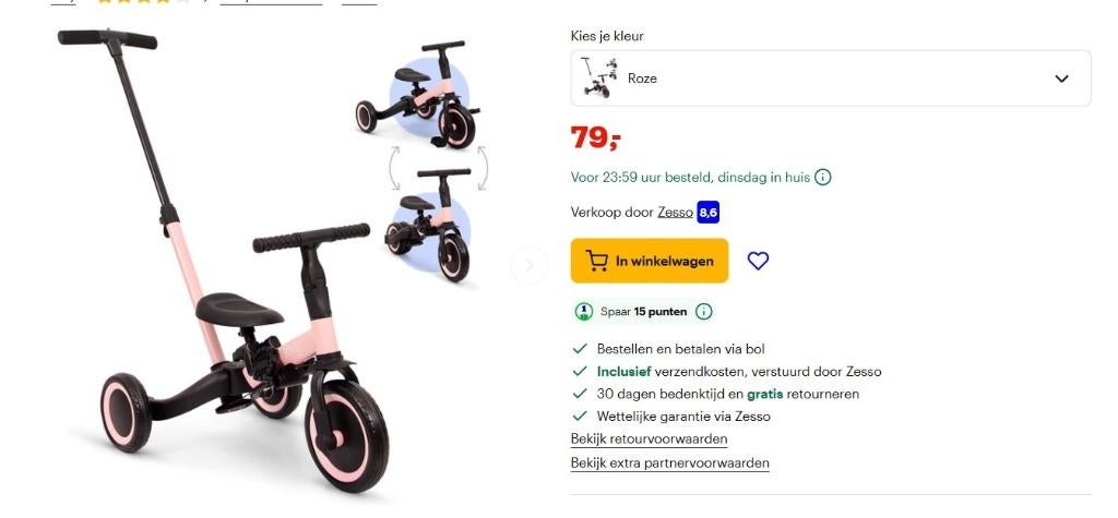 Billy 4 in 1 driewieler (nauwelijks gebruikt), Ophalen, Zo goed als nieuw, Billy, Verstelbare zitting