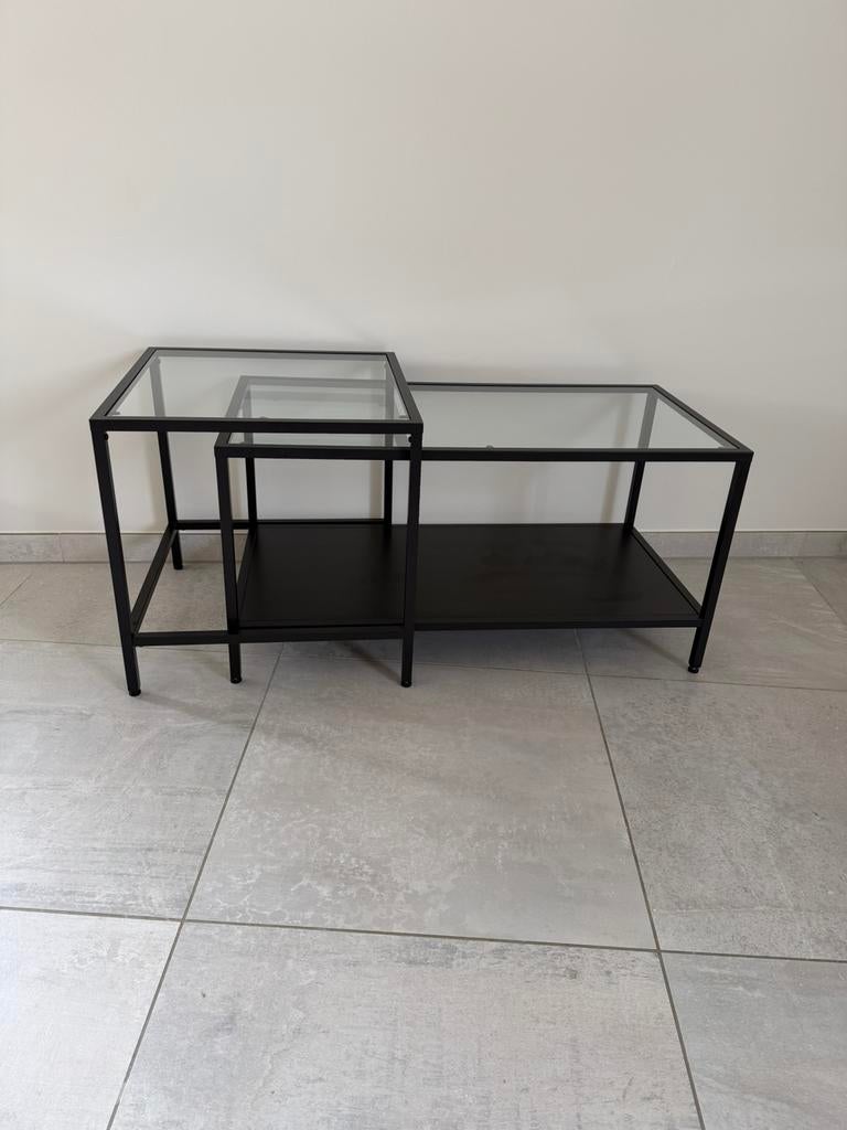 Set de 2 tables d'appoint, noires avec verre, comme neuf, Enlèvement, Comme neuf, Verre