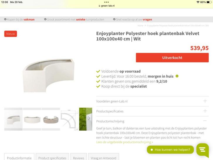 Kwart Ronde  Polyester Planten bak, Tuin en Terras, Bloembakken en Plantenbakken, Nieuw, Kunststof, Binnen, Balkon, Tuin, 30 tot 60 cm