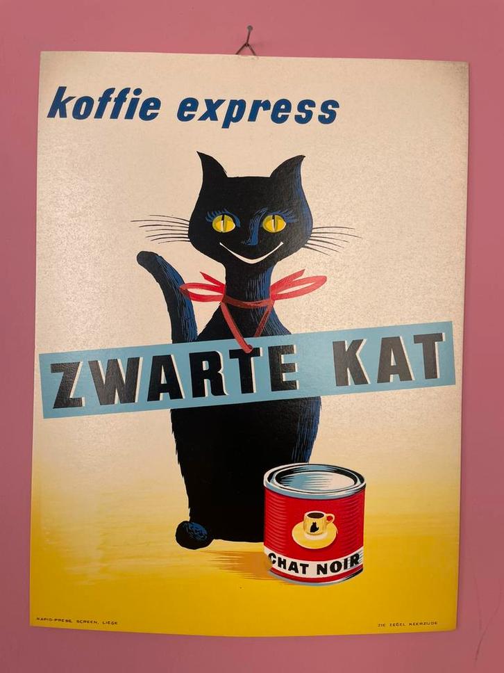 Zwarte Kat 1960 affiche op karton, Verzamelen, Merken en Reclamevoorwerpen, Zo goed als nieuw, Reclamebord, Ophalen