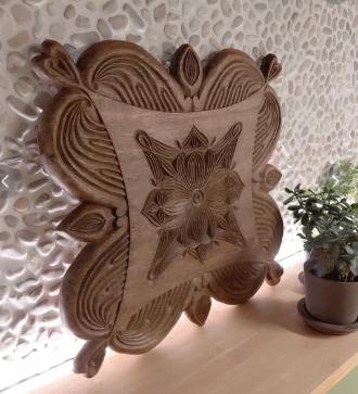 Zeer mooie BOHO houten sierplaat met siersnijwerk, Boho, Enlèvement, Bois, Brun