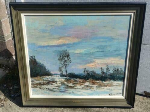 huile sur toile paysage enneige signe Walter Jonckheere, Antiquités & Art, Enlèvement