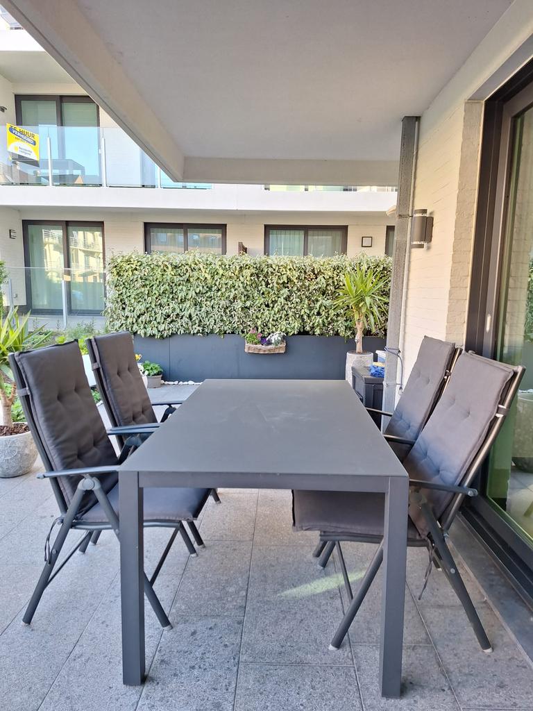 Tuinset met glazen blad, Jardin & Terrasse, Ensembles de jardin, Enlèvement, Comme neuf, Salons de jardin