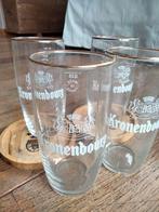 4 vintage Kronenbourg glazen + onderzetter. Nieuw!