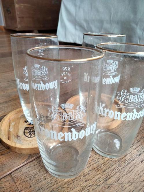 4 verres vintage Kronenbourg+sous bock. Neufs! Voir photos., Collections, Marques de bière, Neuf, Enlèvement ou Envoi